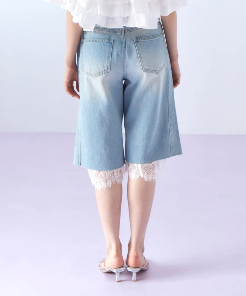 lace layered half denim pants | The Girls Society