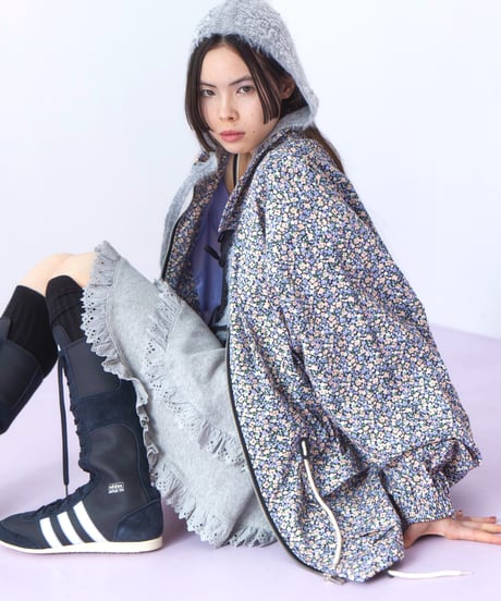 flower print jacket BLACK