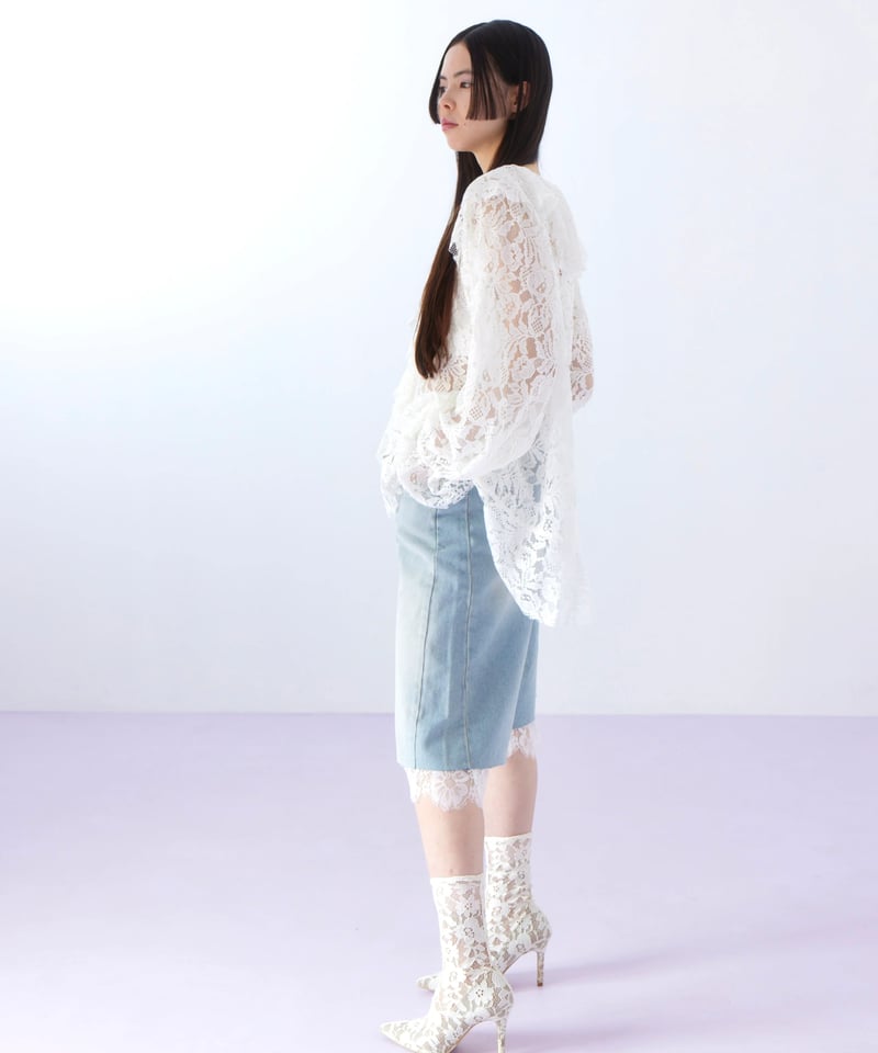 lace layered half denim pants | The Girls Society