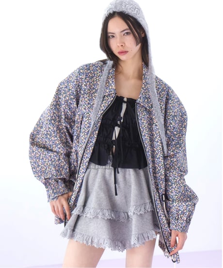 flower print jacket BLACK