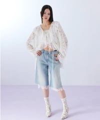 lace layered half denim pants