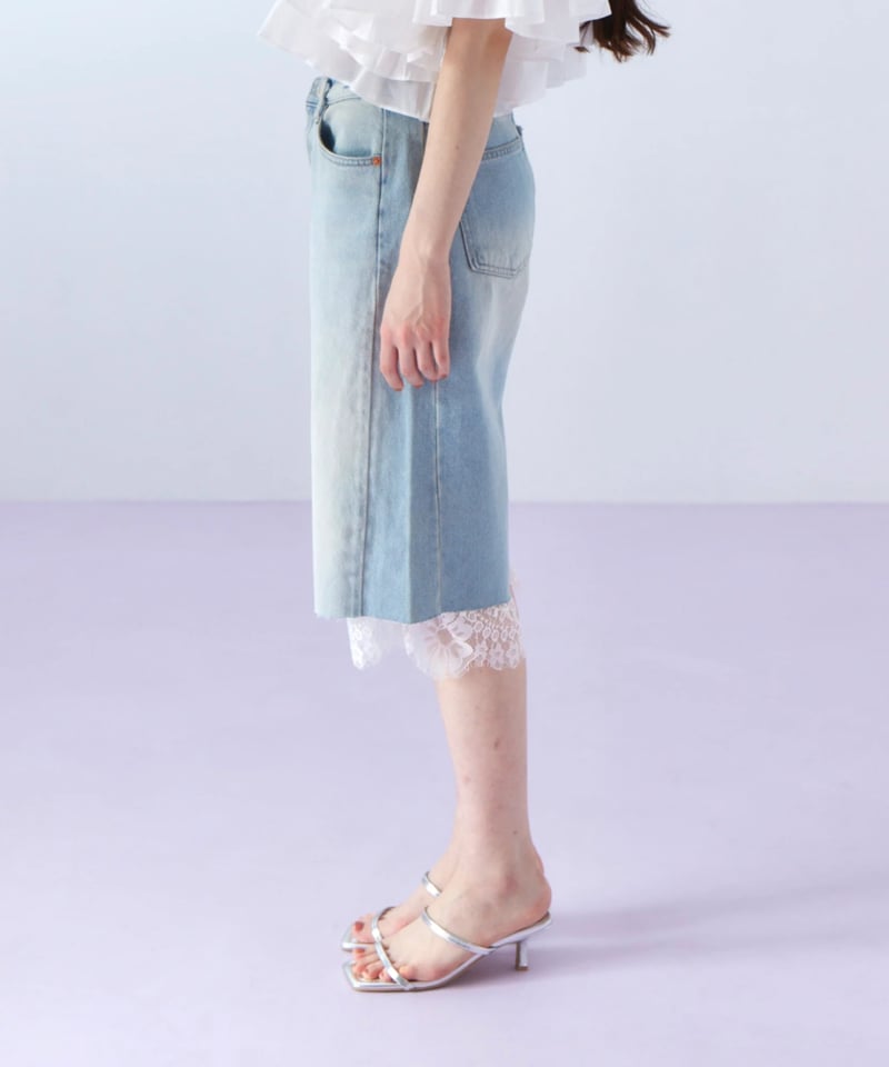 lace layered half denim pants | The Girls Society