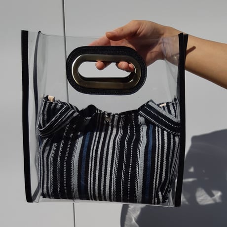 clear bag mini tote set(clear×black leather)