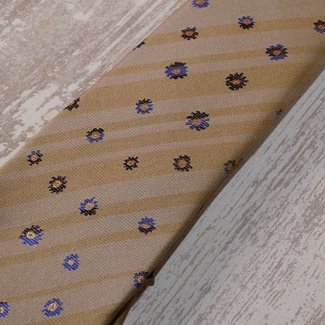 TIE YOUR TIE×西陣岡本　セッテピエゲ　ストライプ＆フラワー紋様　J　白茶青紺/ Stripe & Flower J