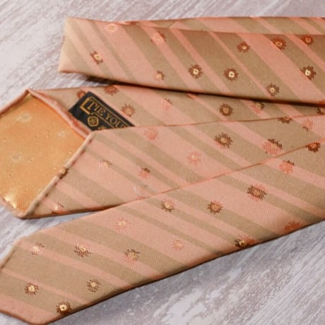 TIE YOUR TIE×西陣岡本　セッテピエゲ　ストライプ＆フラワー紋様　L　白茶茶桃 / Stripe & Flower L