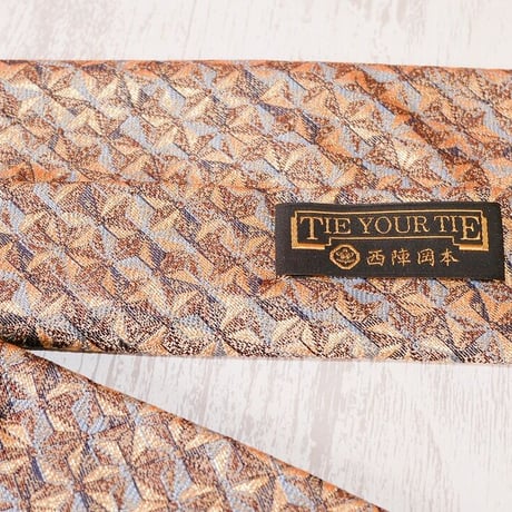 TIE YOUR TIE×西陣岡本　セッテピエゲ　 麻の葉紋様 B 白茶紺水 / Hemp leaf B