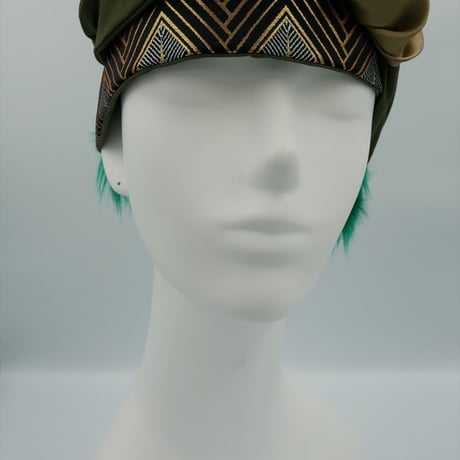 きらめくゴージャス ファー ターバン　Live Turban　ニシジーナ＆ニシジーノ　紺地　菱つなぎ紋様　106