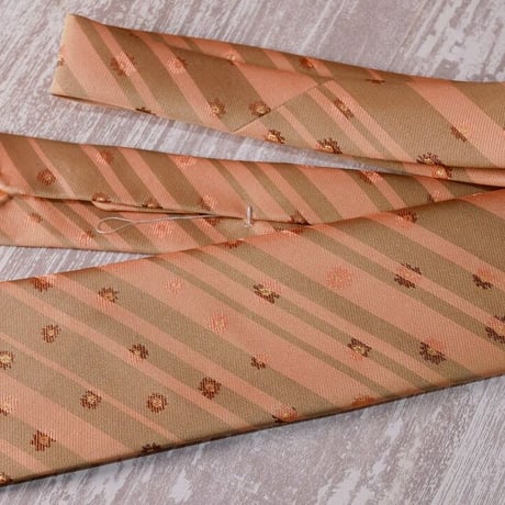 TIE YOUR TIE×西陣岡本　セッテピエゲ　ストライプ＆フラワー紋様　L　白茶茶桃 / Stripe & Flower L