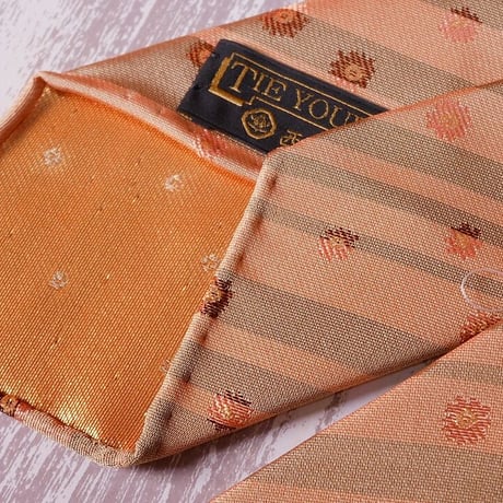 TIE YOUR TIE×西陣岡本　セッテピエゲ　ストライプ＆フラワー紋様　L　白茶茶桃 / Stripe & Flower L