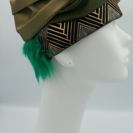 きらめくゴージャス ファー ターバン　Live Turban　ニシジーナ＆ニシジーノ　紺地　菱つなぎ紋様　106