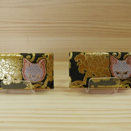 西陣織　nya! にっこりちゃん　黒地×桃色　名刺入れ