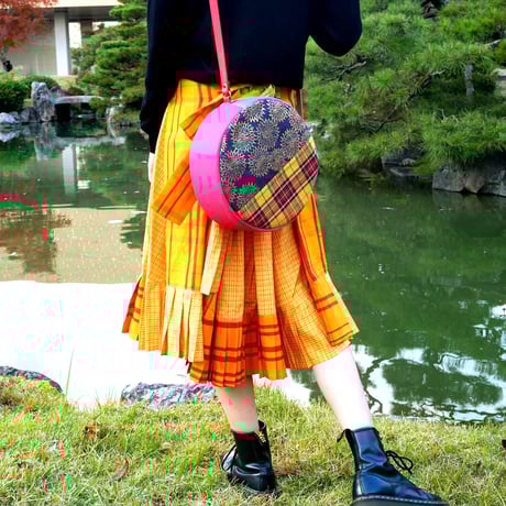 SUI Plus Bags　まんまるバッグ　No.14　モンステラ紋様　一点物