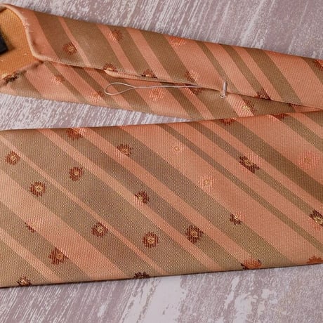 TIE YOUR TIE×西陣岡本　セッテピエゲ　ストライプ＆フラワー紋様　L　白茶茶桃 / Stripe & Flower L
