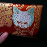 西陣織　nya! にらみちゃん　朱色ベース　名刺入れ