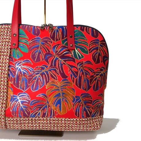 SUI Plus Bags　ラウンドトートバッグ　No.8　モンステラ紋様　一点物