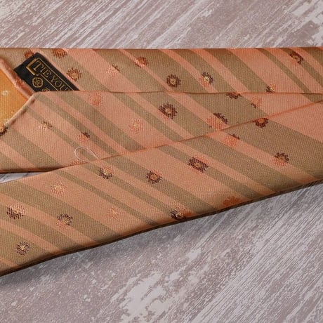 TIE YOUR TIE×西陣岡本　セッテピエゲ　ストライプ＆フラワー紋様　L　白茶茶桃 / Stripe & Flower L