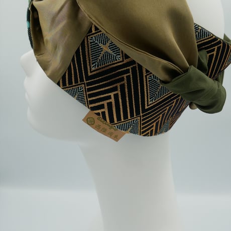 きらめくゴージャス ファー ターバン　Live Turban　ニシジーナ＆ニシジーノ　紺地　菱つなぎ紋様　106