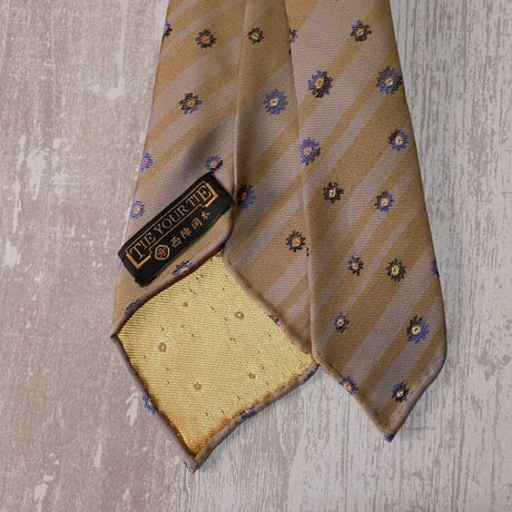 TIE YOUR TIE×西陣岡本　セッテピエゲ　ストライプ＆フラワー紋様　J　白茶青紺/ Stripe & Flower J