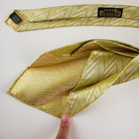 TIE YOUR TIE×西陣岡本　セッテピエゲ　網代紋様 G 白緑金 / Ajiro G