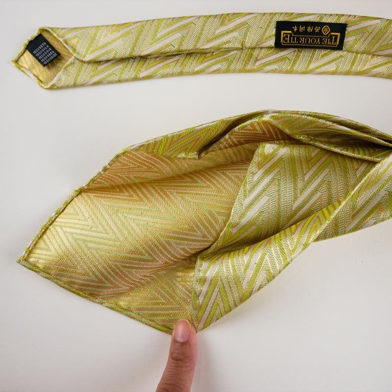TIE YOUR TIE×西陣岡本 セッテピエゲ 網代紋様 G 白緑金 / Ajiro TIE YOUR TIE×西陣岡本 セッテピエゲ 網代紋様 G 白緑金 / Ajiro