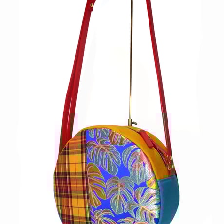 SUI Plus Bags　まんまるバッグ　No.14　モンステラ紋様　一点物