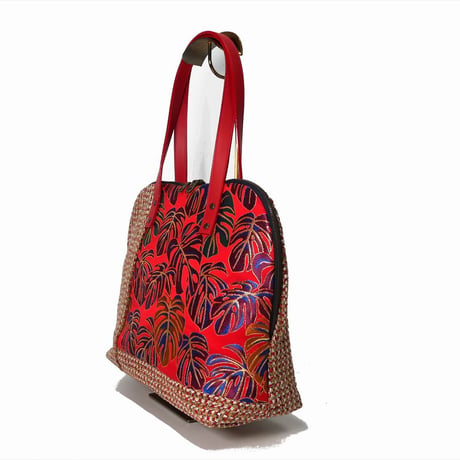 SUI Plus Bags　ラウンドトートバッグ　No.8　モンステラ紋様　一点物
