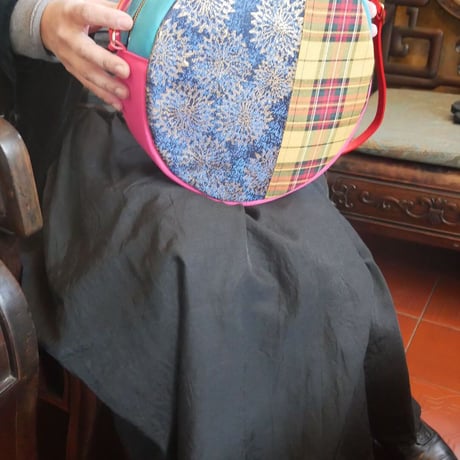 SUI Plus Bags　まんまるバッグ　No.14　モンステラ紋様　一点物