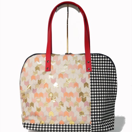 SUI Plus Bags　ラウンドトートバッグ　No.11　キツネ格子　一点物