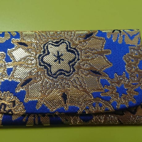 西陣織　雪輪紋様　名刺入れ　青地