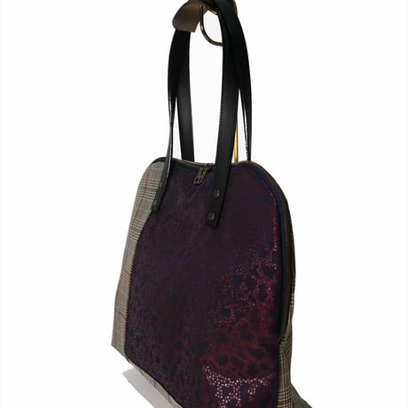 SUI Plus Bags　ラウンドトートバッグ　No.4　紺地CELL紋様　一点物