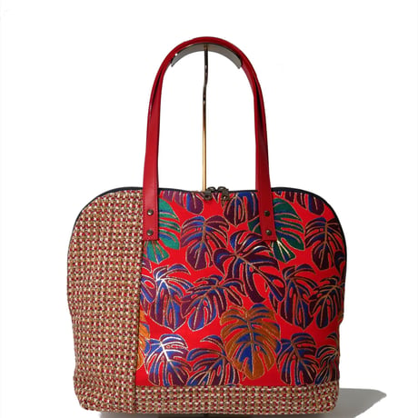 SUI Plus Bags　ラウンドトートバッグ　No.8　モンステラ紋様　一点物