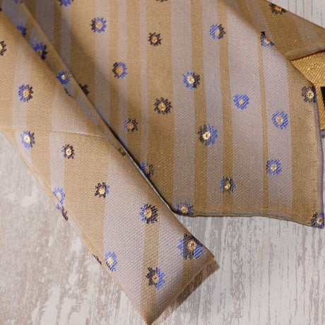 TIE YOUR TIE×西陣岡本　セッテピエゲ　ストライプ＆フラワー紋様　J　白茶青紺/ Stripe & Flower J
