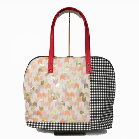 SUI Plus Bags　ラウンドトートバッグ　No.11　キツネ格子　一点物