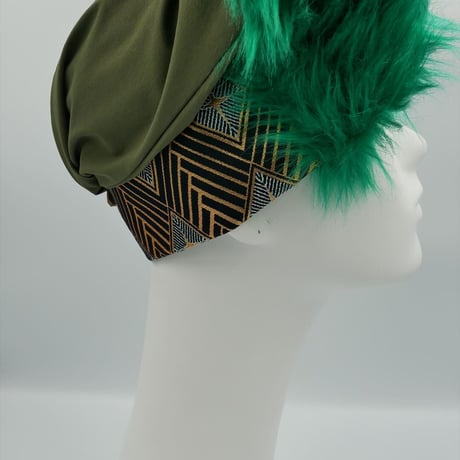 きらめくゴージャス ファー ターバン　Live Turban　ニシジーナ＆ニシジーノ　紺地　菱つなぎ紋様　106