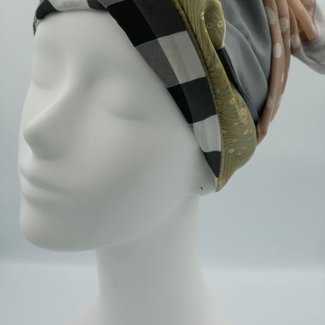 きらめくゴージャスデラックス ファー ターバン　Live Turban　ニシジーナ＆ニシジーノ　白茶地　水紋ゆらぎ紋様＆白茶地　葉脈紋様　109