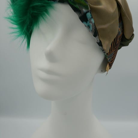 きらめくゴージャス ファー ターバン　Live Turban　ニシジーナ＆ニシジーノ　紺地　菱つなぎ紋様　106