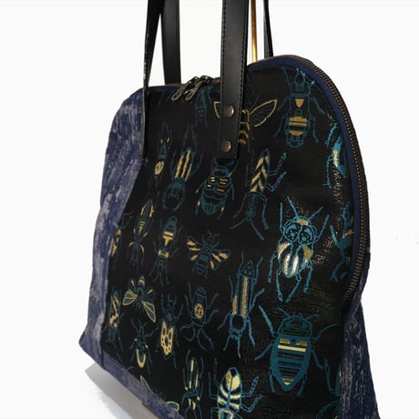 SUI Plus Bags　ラウンドトートバッグ　No.17　虫紋様黒漆　一点物