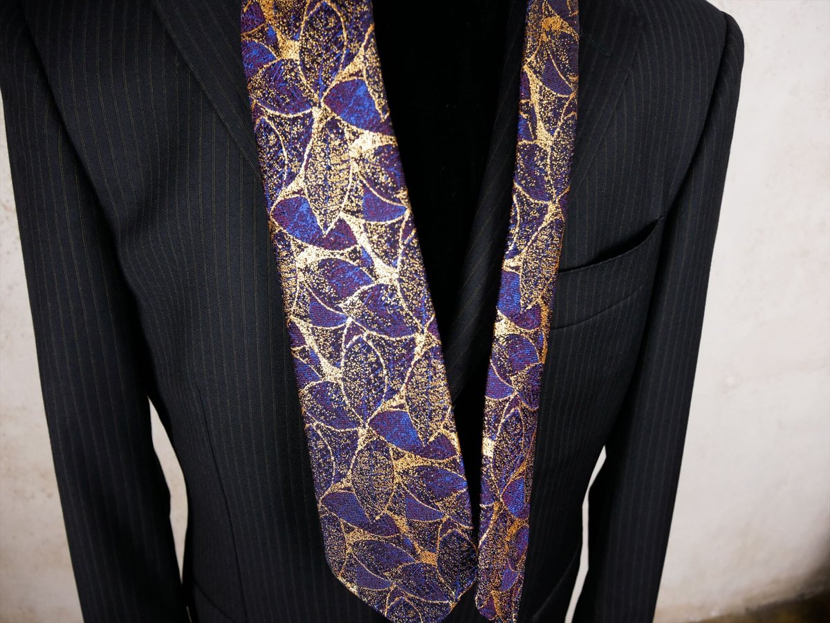 TIE YOUR TIE オリーブグリーン 小紋柄 セッテピエゲ TIE YOUR TIE×西陣岡本 セッテピエゲ 葉脈 C 紺紫 / Leaf Vein C