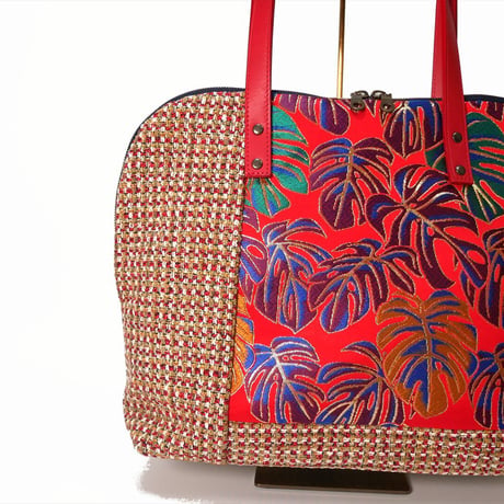 SUI Plus Bags　ラウンドトートバッグ　No.8　モンステラ紋様　一点物