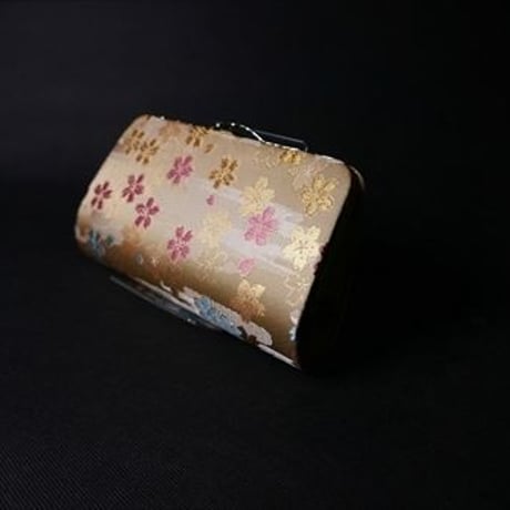 全正絹 西陣織 金襴　さくら紋様 クラッチバッグ A