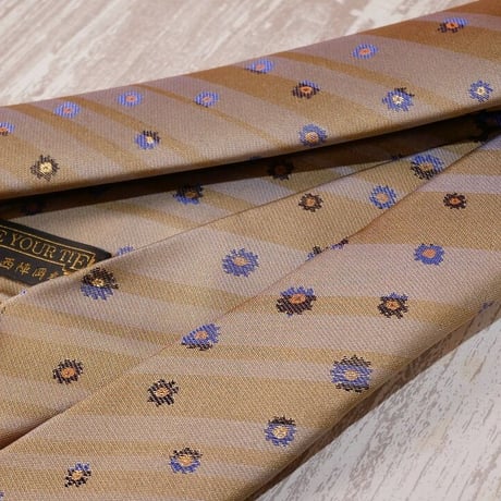 TIE YOUR TIE×西陣岡本　セッテピエゲ　ストライプ＆フラワー紋様　J　白茶青紺/ Stripe & Flower J