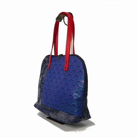 SUI Plus Bags　ラウンドトートバッグ　No.23　青海波唐花紋様　一点物
