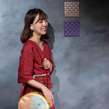 SUI Plus Bags　まんまるバッグ　No.14　モンステラ紋様　一点物