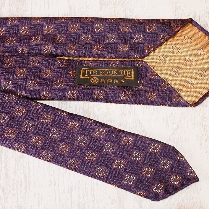 TIE YOUR TIE×西陣岡本 セッテピエゲ 菱つなぎ紋様 A 紺 TIE YOUR TIE×西陣岡本 セッテピエゲ 菱つなぎ紋様 A 紺