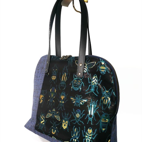 SUI Plus Bags　ラウンドトートバッグ　No.12　虫紋様黒漆　一点物