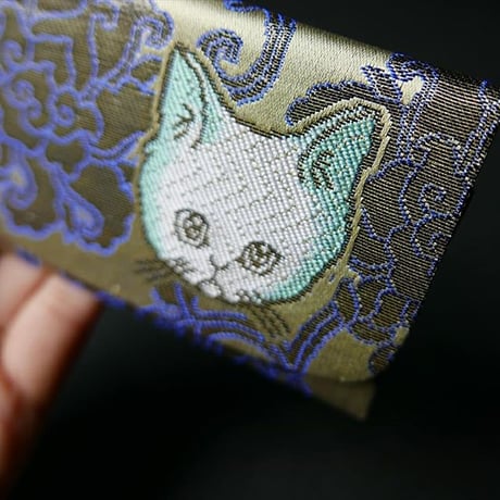 西陣織　nya! にっこりちゃん　白茶色ベース　名刺入れ