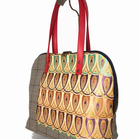 SUI Plus Bags　ラウンドトートバッグ　No.3　羽かさね紋様　一点物