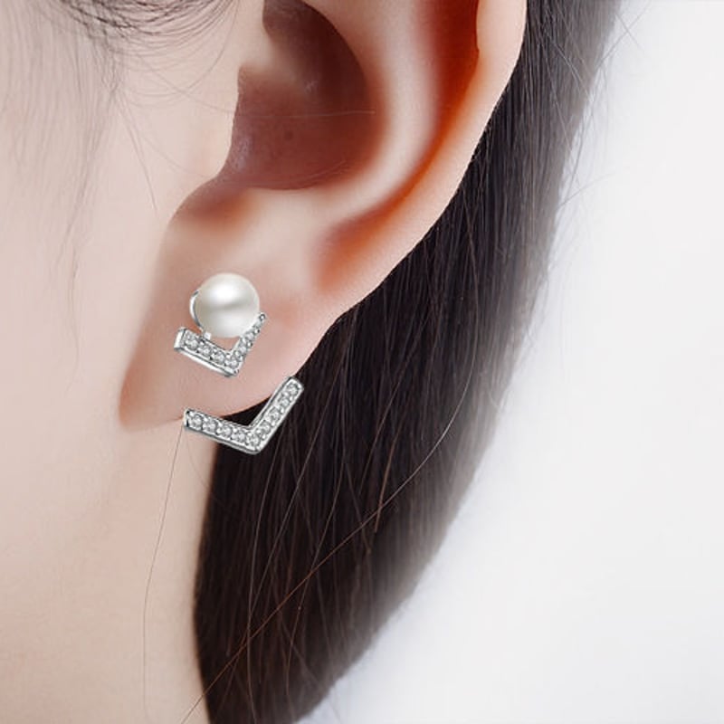 V型パール2WAYスタッドピアス・全2色・ED367 | SeaSound STORE