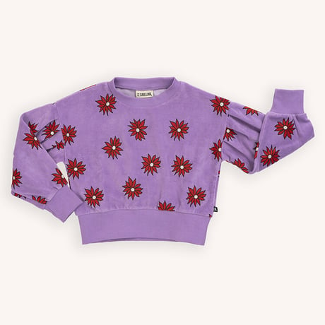 CarlijnQ カーラインク Dahlia - girls sweater puffed sleeves (velvet) ベロアスウェット 花　ダリア