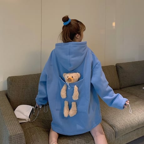 パーカー スウェット クマのぬいぐるみ 韓国ファッション レディース ベアー プルオーバー オーバーサイズ ゆったり ルーズ カジュアル ストリート ガーリー DTC-627155947380